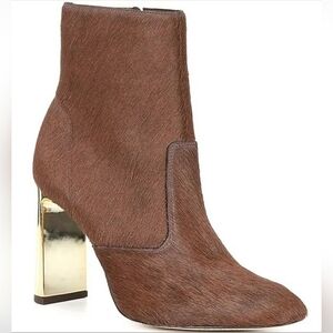 Glam Western Bling 8.5 Boho Brown Calf Hair Leather Ankle Bootie Cowgirl New